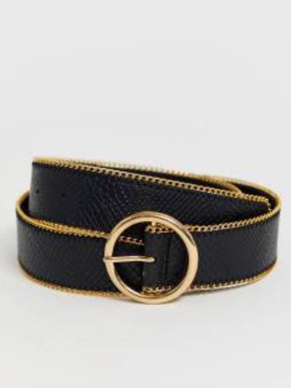 ASOS Black Croc & Gold Chain Trim Circle Buckle Waist Hip Jeans Belt